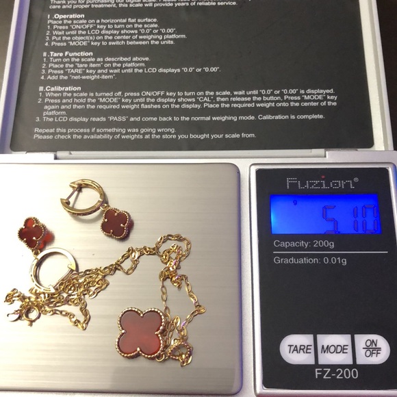 18K Saudi Gold Red Carnelian Necklace & Earrings Set - Picture 7 of 7